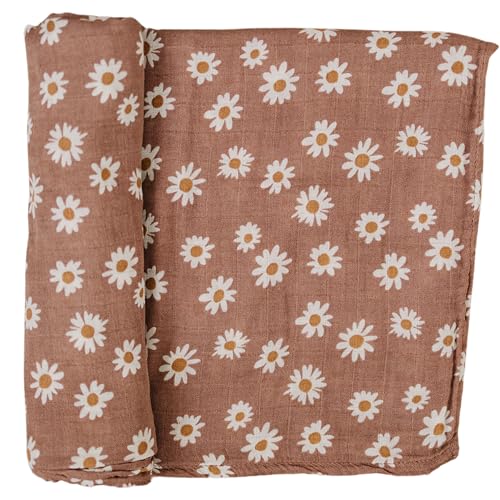 Image of Mebie Baby Daisy Dream Muslin Swaddle, Modern and Neutral Swaddle Blanket for Baby Girl or Boy, Soft Baby Blankets, Newborn Swaddle Blanket, 0-3 Month, Comfy Wrap, Baby Essentials & Gifts