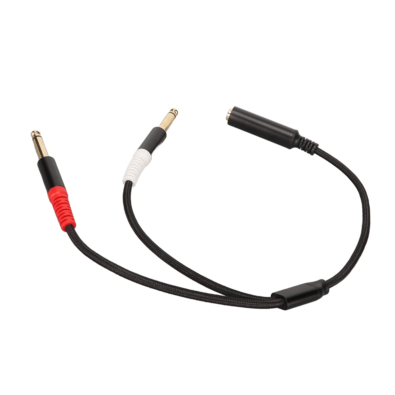 6.35mm Male to Dual 6.35mm Female Cable, 13.8in Double Shielded Clear 1/4 Inch Stereo Splitter Y Cable Aluminum Alloy Housing for Speaker for Amplifier