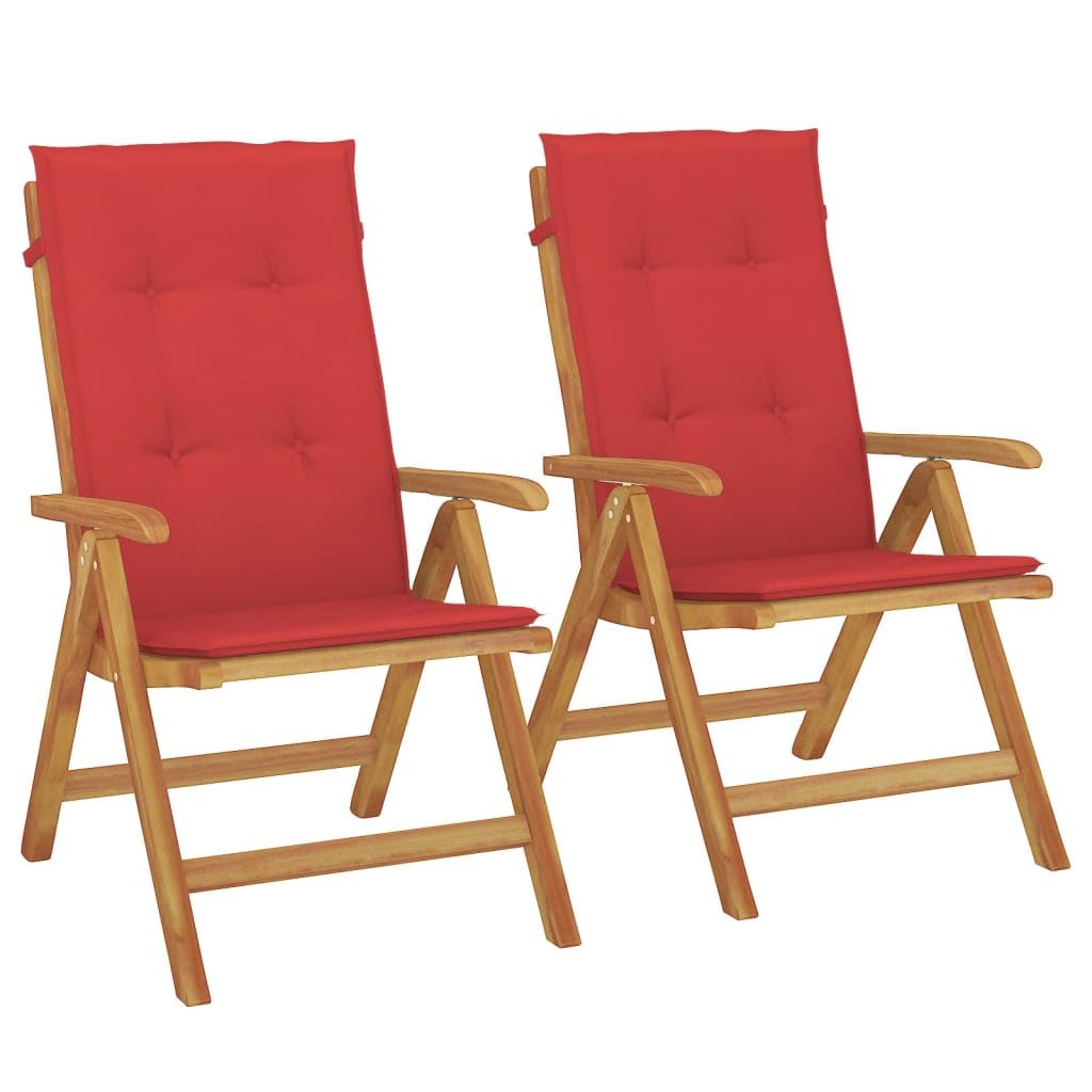 Sedie da giardino con cuscino, 2 pezzi in legno massello teak regolabile in 6 posizioni, pieghevoli, impermeabili, per balcone e terrazza, portata 110 kg
