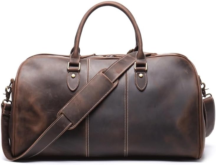 Retro Men's Genuine Leather Travel Bag Single Shoulder Strap Crossbody Large Capacity