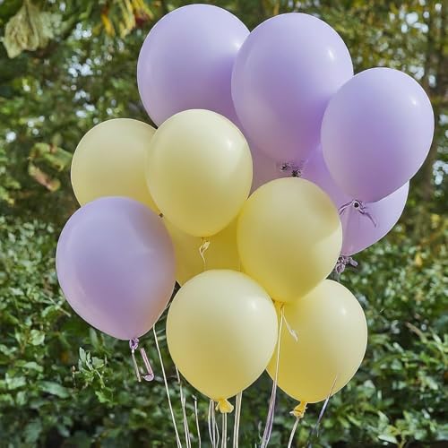Image of Regular Balloon Combo For Decoration with Glue Dots & Balloon Arch Strip - Party Decor Set For Easy Party Setup (PURPLE YELLOW, 50)