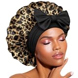BONNET QUEEN Seidenhaube zum Schlafen Silk Bonnet Schlafhaube Seidenhaube Satin Hair Haarhaube Sleep Cap für Locken Haare für Damen mit Verstellbare Bindeband, Leopard