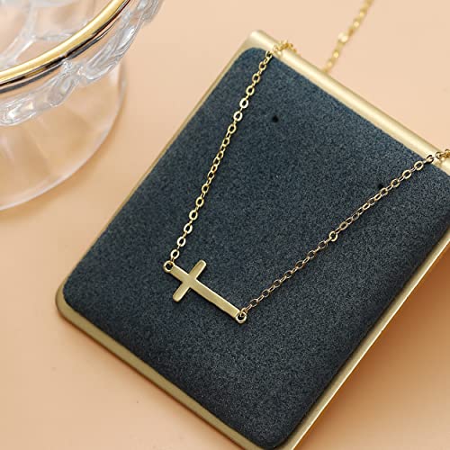 Pencros Gold Sideways Cross 18K Gold Filled Horizontal Small Cross Pendant Religious Jewelry For Women Girls #TOP4