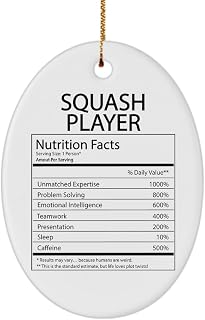 Squash Player Nutrition Facts Christmas Ornament - Funny Gifts for Coworker Squash Athlete Employee Boss Manager - Thank You, Appreciation, Birthday, Party Decor - Ceramic, Oval