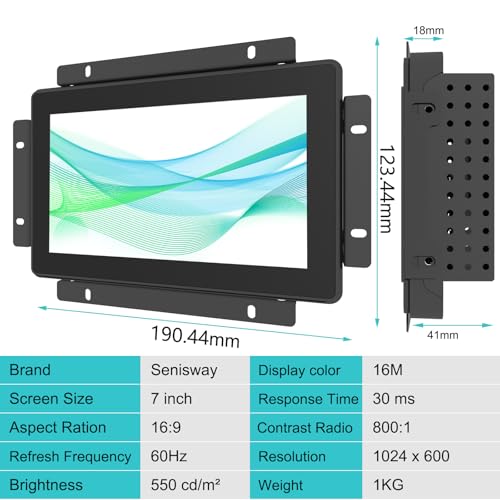 Image of 7 Inch Industrial Touch Monitors 10 Points Embedded Open Frame Monitor 1024x 600 @ 60Hz TFT LCD Suitable for kiosks, ATMs, Vending Machines