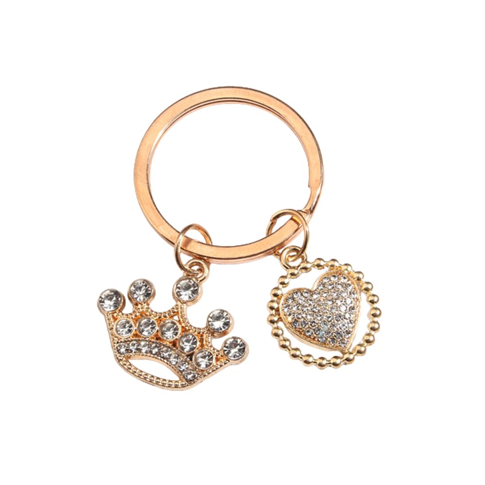 ARFUKA Keyring Crown and Heart Pendant Keychain Rhinestone Crystal Keyring Car Key Chain Key Holder Handbag Purse Charm, Gift Ideas for Her, Gift Exchange Ideas
