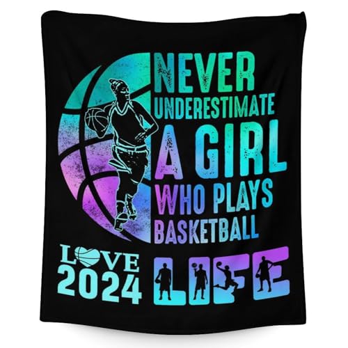 Basketball Throw Blanket for Women - 60x80 Inches Twin Size - Soft Fluffy Cozy Blankets Gift - Black Sports Blanket Throws for Bed, Sofa, Winter