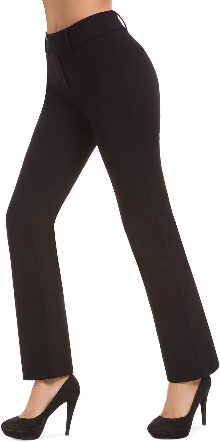 BamansDress Pants for Women Work Straight Pants with Pockets High Waisted Casual Business Slacks 29" Inseam Pull On Trousers