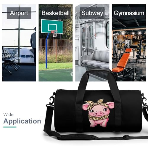 Cute Pigs Piggy Wearing Leopard Bandanna Sports Gym Bag Travel Duffel Workout Bag with Adjustable Strap3