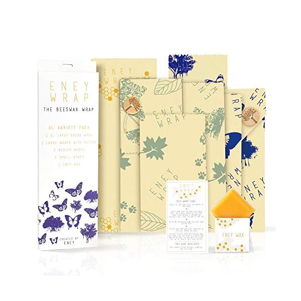 ENEY-Premium-Organic-Beeswax-Food-Wrap-Set-Of-7-Eco-Friendly-Reusable-Wraps-No-Synthetic-Wax-or-Chemicals-Includes-1-XL-Bread-Wrap-2-Large-2-Medium-2-Small-and-Original-Wax-Replenisher ENEY Premium Organic Beeswax Food Wrap | Set Of 7 Eco-Friendly Reusable Wraps | No Synthetic Wax or Chemicals | Includes…
