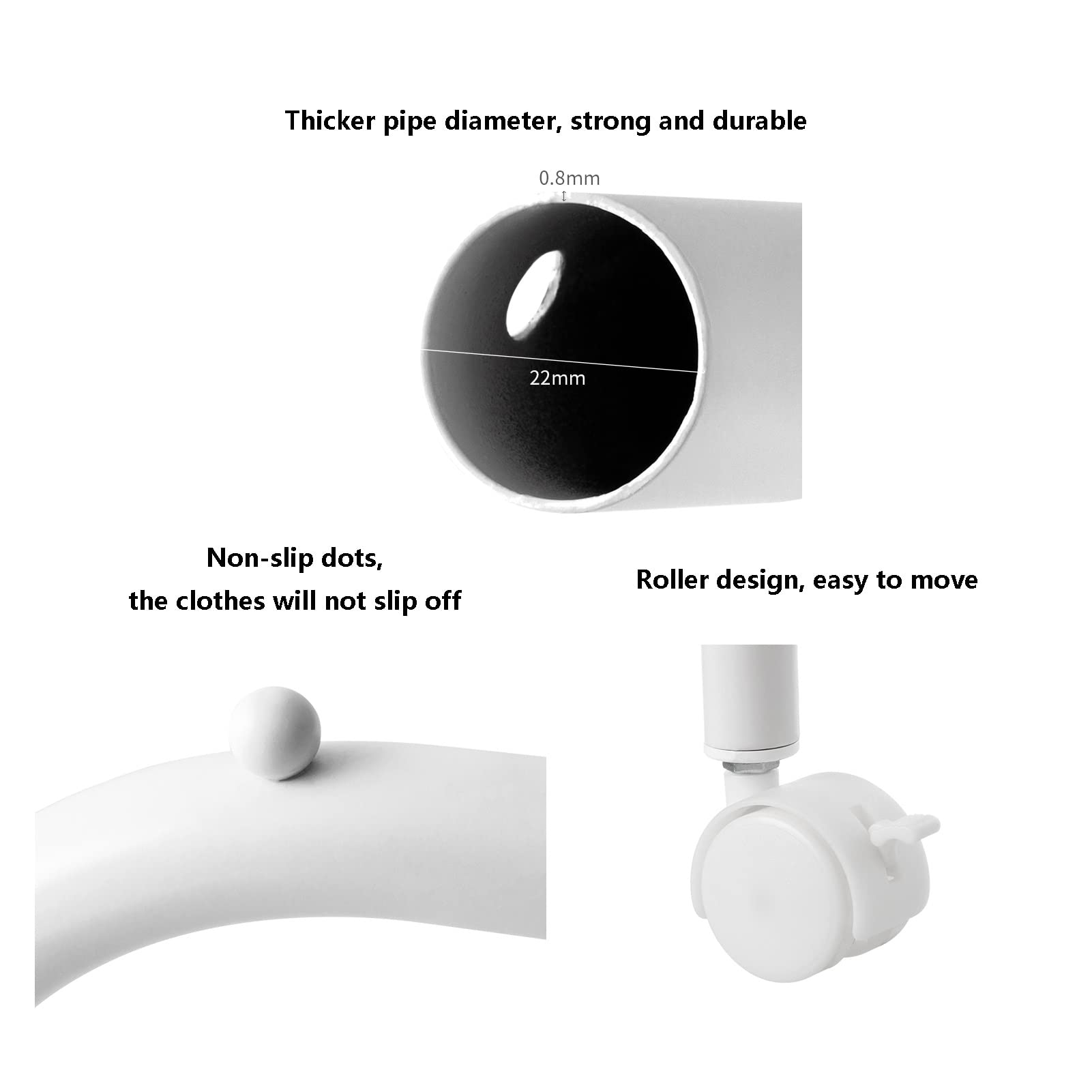 Heavy Du Metal - Appendiabiti autoportante Hanr con ripiano Sto e 4 rotelle, appendiabiti multifunzione per camera da letto e ingresso, bianco, 86 cm