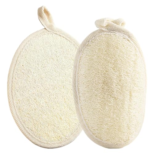 Keratobleem 2 piezas Esponja Exfoliante Corporal, Esponja de Lufa Natural, Guante Exfoliante Corporal, Limpieza Profunda del Cuerpo, para Hombres y Mujeres, Beige