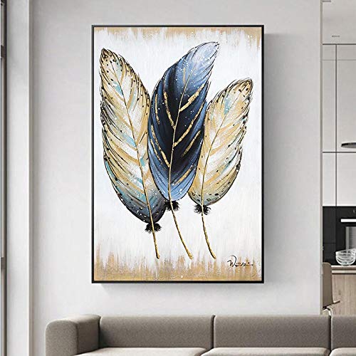 Peinture sur toile plume d'or art abstrait nordique 60x80 cm pour salon