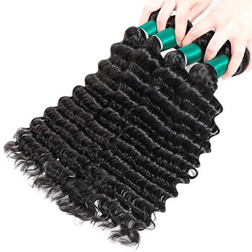 Lizourey Hair Brazilian Virgin Hair Deep Wave Remy Hair 100% Unprocessed Virgin Human Hair Extension Weave Weft Natural Black Color (100+/-5G)/Bundle Can Be Dyed And Bleached (10, Deep Wave Bundles) #TOP1