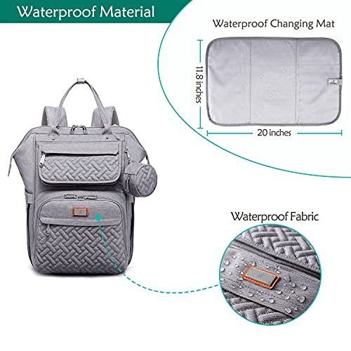 Babbleroo Diaper Bag Backpack, Multifunction Large Bags With Changing Pad & Stroller Straps & Pacifier Case, Unisex Stylish Travel Back Pack Nappy Changing Bag For Moms Dads (Gray) #TOP6
