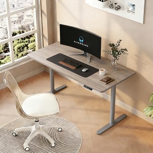 GHBXJX Escritorio Regulable En Altura, 100/120 X 80 Cm Escritorio Eléctrico Regulable En Altura, con Función De Memoria De Altura,Grau+ Holz,120cm
