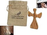 Olive Wood Clinging Guardian Angel | Handheld Angel Praying Cross | Wood Holding Angel | Prayer & Meditation Wooden Palm Angel (2)