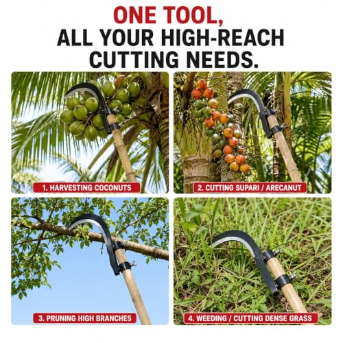 Image of VELTRIX Multipurpose Sickle Cutter Head with Adjustable Clamp | Heavy Duty Curved Metal Blade for Grass, Weed, Branch & Coconut Cutting | Manual Agricultural & Gardening Tool