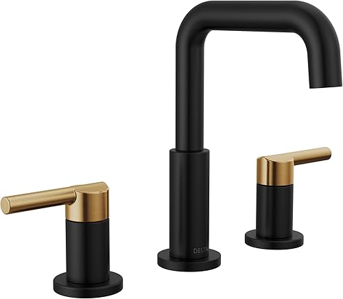 Delta Faucet Nicoli - Grifo de baño generalizado de 3 agujeros, grifo de baño negrodorado, grifo de baño de 2 asas, grifo de lavabo de baño, Delta Faucet Nicoli - Grifo de baño generalizado de 3 agujeros, grifo de baño negrodorado, grifo de baño de 2 asas, grifo de lavabo de baño,