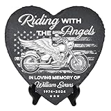 DIGIKAZZ Personalized Memorial Gift for Loss of Dad Motorcycle, Riding with Angels Stone, Sympathy Gift Motorcycle with Wings Stone Loss of Biker, in Loving Memory of Dad on Christmas (09)