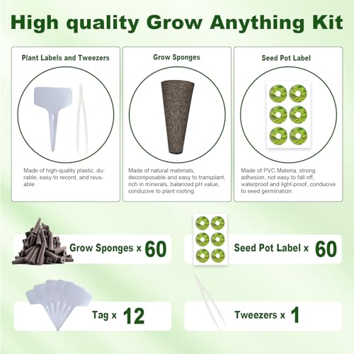Image of 133 Pack Hydroponic Pods Supplies for Aerogarden Pods, Grow Sponges for Hydroponics, Seed Pods Kit with 60 Grow Sponges, 60 Pod Labels,12 Plant Labels, 1 Tweezer for Hydroponic Indoor Garden System