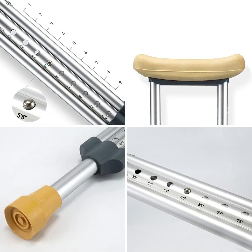 KANBUN Kule dla dorosłych kule o regulowanej wysokości pod pachami, 1 para, kule na pachy, kule medyczne dla osób starszych z zapaleniem stawów, chowany chodzik aluminiowy, odpowiedni Heig