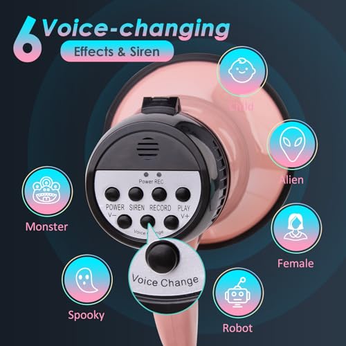 MyMealivos 20w Megaphone Speaker Portable Voice Changer Bullhorn with 6 Different Sound Effects & Built-in Siren and Record & Adjustable Volume Loud Speaker for Outdoor Sports, Party-Pink - Thumbnail 5
