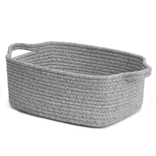 CHICVITA Storage Basket for Gifting, Small Woven Basket for Towels, Cute Baskets for Baby, Nursery, Decorative Rope Baskets for Living Room, Grey, 13 x 9.8 x 5 inches