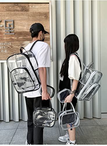 Clear PVC Backpack, 16.5 inch Heavy-Duty Transparent Backpack with Front Pocket, Multiple Colors (Grey three piece set)3