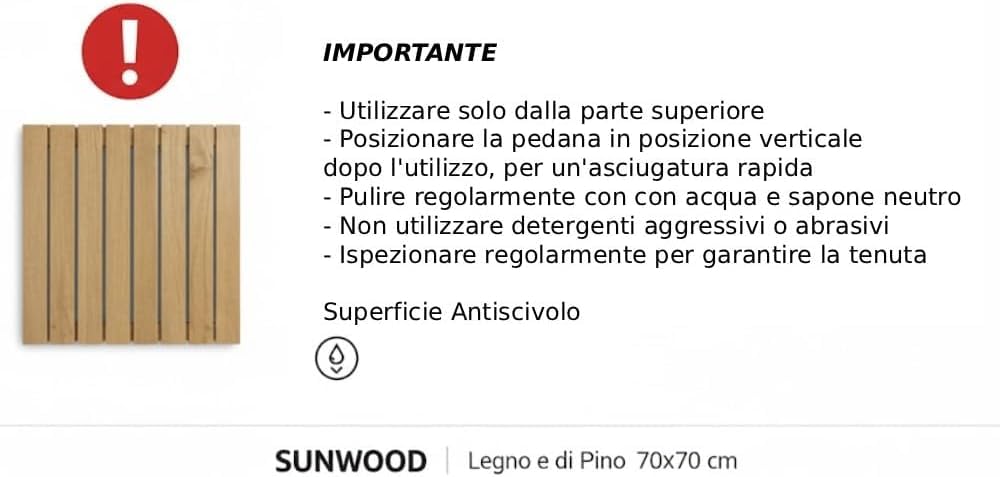 SUNWOOD Tapis de douche antidérapant 60 x 60 cm, en bois massif de pin, finition chêne clair
