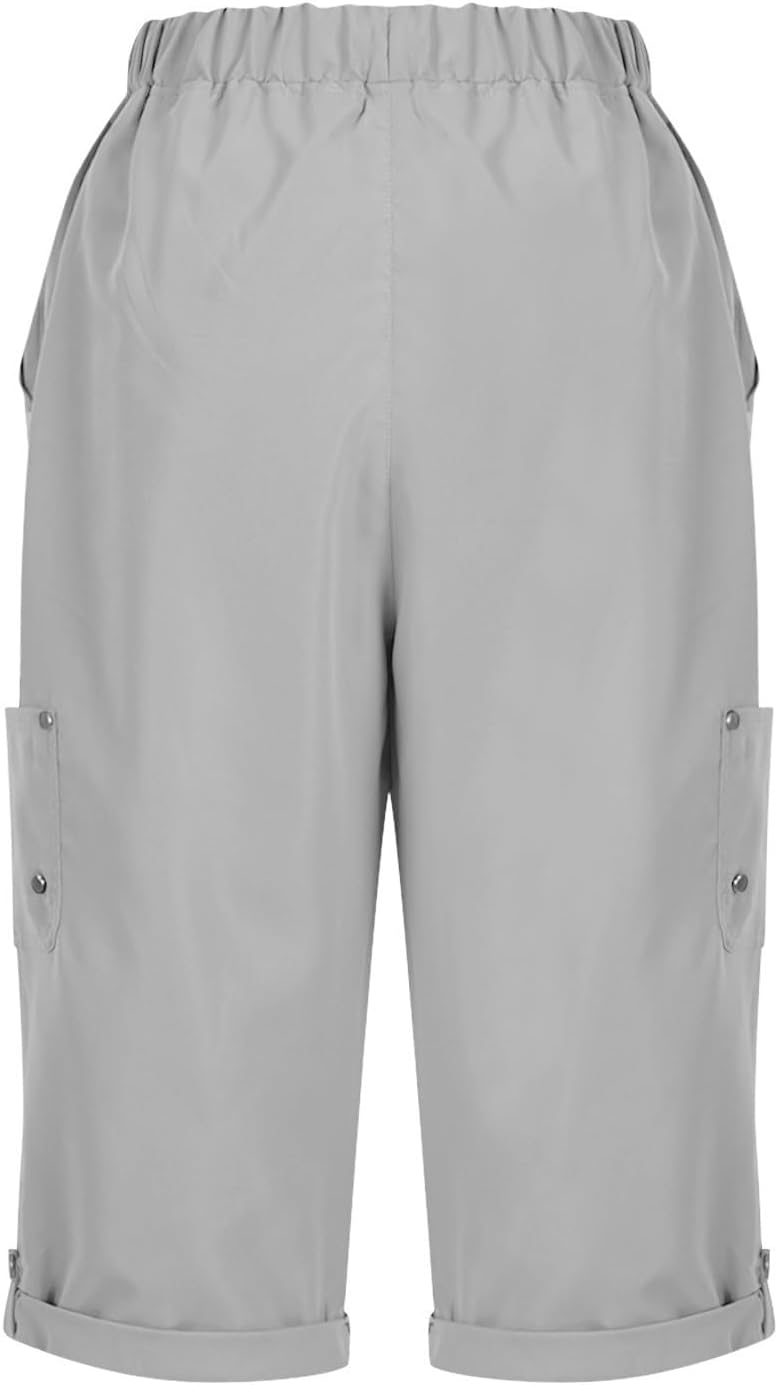 Womens Capris with Pockets Loose Fit Casual Capri Pants Dressy Lightweight Ladies Baggy Cargo Pants for Hiking