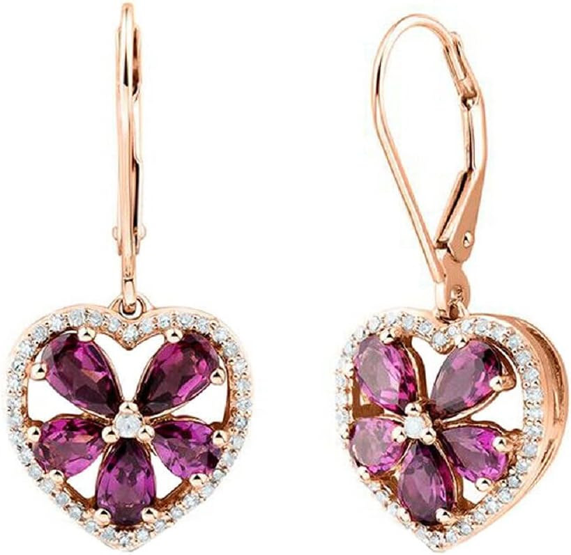 Pear Cut & Round Cut Pink Sapphire & Cubic Zirconia 14k Rose Gold Plated 925 Sterling Silver Heart Drop & Dangle Earrings For Womens.