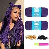 Brazilian Wool Hair Yarn for Braids Brazilian Wool Hair Acrylic Yarn for Soft Faux Locs Goddess Locs Hair Extension Senegalese Twist Crochet Hair for Black Women(2 Roll, Purple#)