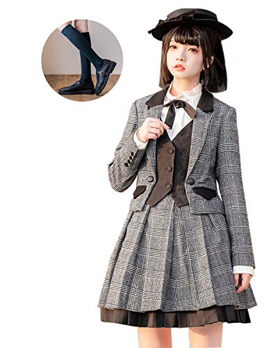 milky time] ゴスロリ カレッジドレス格子縞 ドレスウールマント  