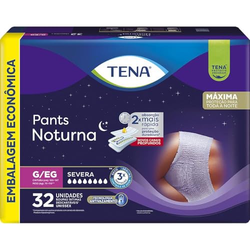 Tena Pants Noturna, Roupa Íntima para Incontinência Urinária, G/EG - Embalagem econômica, 32 unidades Tena Pants Noturna, Roupa Íntima para Incontinência Urinária, G/EG - Embalagem econômica, 32 unidades