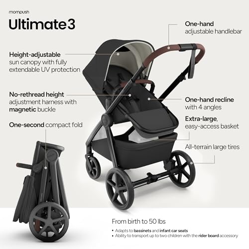 Image of Mompush Ultimate 3 Full Size Stroller, Extendable Seat, Infant to Toddler