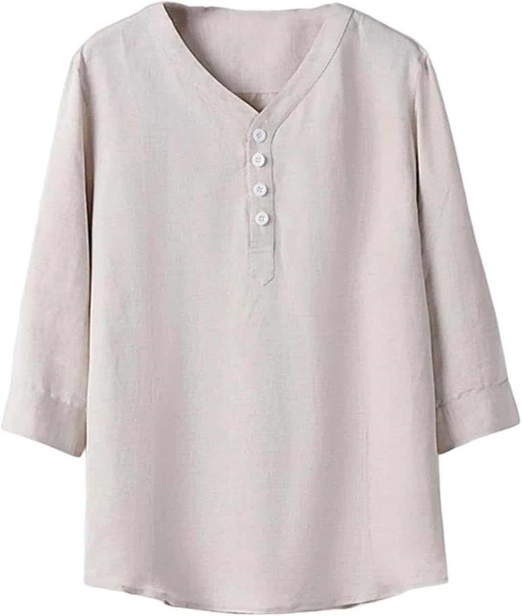 Men's Breathable Plus Size Linen Cotton T-Shirt Outdoor Beach Casual Loose Short Sleeve Shirt Top