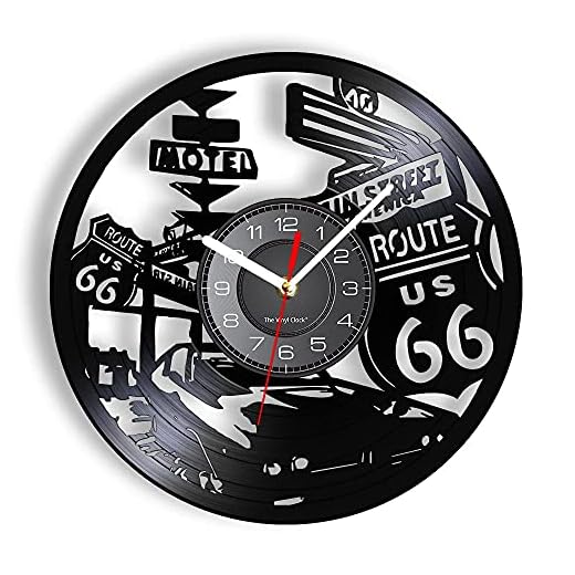 LINMING Vinylväggklocka Route US Highway Detour skylt vinylskiva väggklocka Route Devil Road Trip Semester Tyst Express Way Vandring Äventyr Gåva - 30 cm. 30 cm