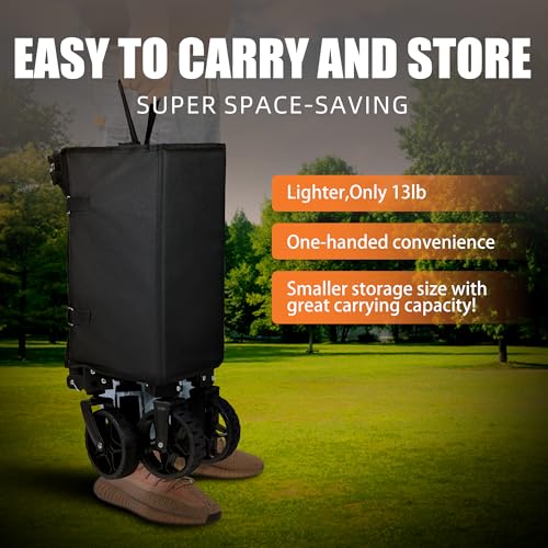 MAIZOA Collapsible Wagon, 330lbs Load Capacity, Dual Side Zipper, Heavy-Duty Steel Frame, 600D Oxford Fabric, Ergonomic Handle, Wear-Resistant, Perfect for Outdoor, Garden, Grocery, Camping - Thumbnail 3