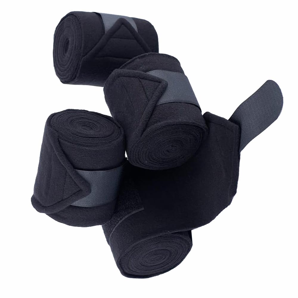 4Pcs Black Horse Bandages Leg Wraps, 12cm Equestrian Leg Wraps Stable Bangages for Horse/Pony Lightweight Breathable