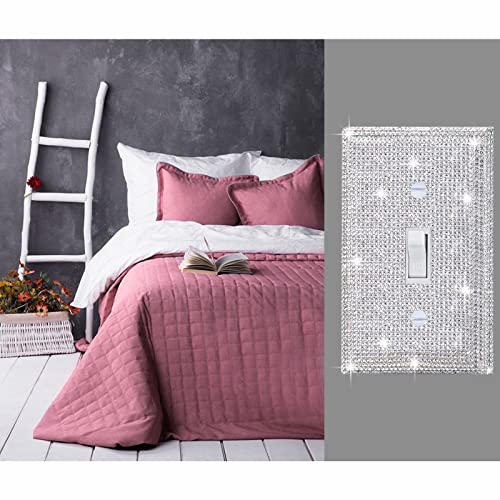 Image of 2 Pcs Silver Shiny Silver Rhinestones Wall Plates Light Switch Cover Plate Decorative Single Toggle Wall Plate Durable Wall Outlet