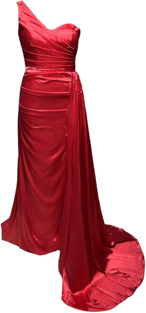 fitted lace wedding dress HYOKPI One Shoulder Satin Bridemaid Dresses for Wedding Gorgeous Mermaid Prom  Dress with Tail Red Bodycon Evening Gowns Size 0 at Amazon Women's Clothing  store