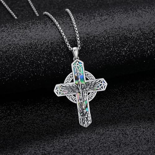 Midir&Etain Cross Necklace 925 Sterling Silver Celtic Christian Pendant Religious Protection Jewelry for Women Men4