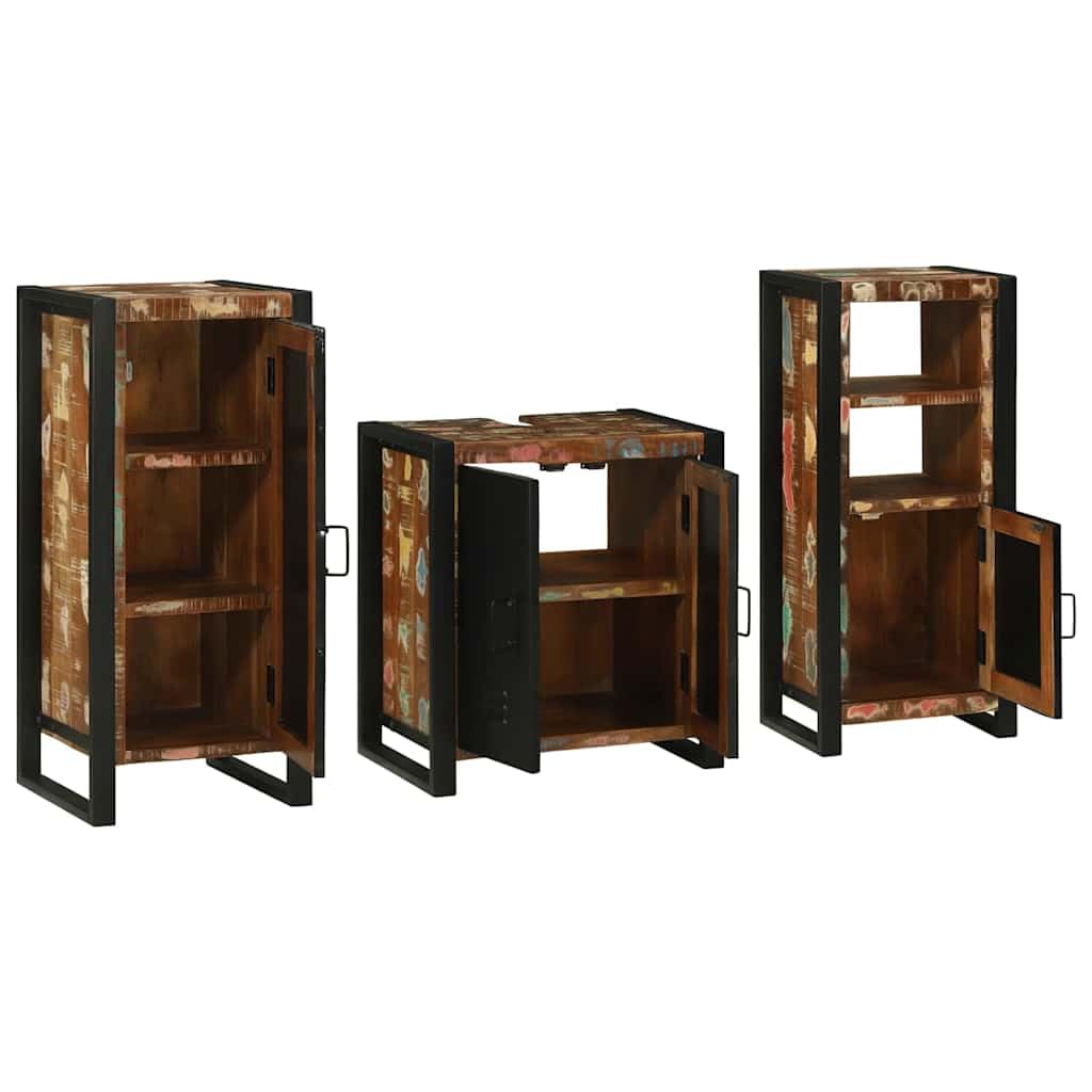 Juego de muebles de baño de madera maciza con cajones y estantes, lavabo, armario para debajo del lavabo, armario colgante, montaje en pared para ahorrar espacio de almacenamiento y orden en