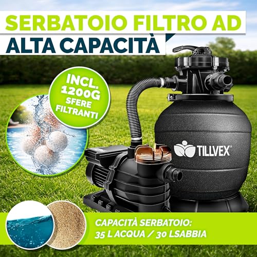 Miniatura 9 de Tillvex Depuradora De Agua Para Piscina 13.200l H Hasta 40.000l 1200g Bolas De Filtro - 7 Funciones De Filtrado - Bomba De Filtro De Arena Con Válvula Negro