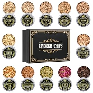 ComboJoy 12 Flavor Cocktail Smoker Wood Chips Gift Set for Men - Cinnamon, Cloves, Orange Peel, Cardamom, Rose, Ginger, Pear, Peach, Cherry, Apple, Oak, Walnut for Whiskey/Bourbon/Drinks Smoke Gun