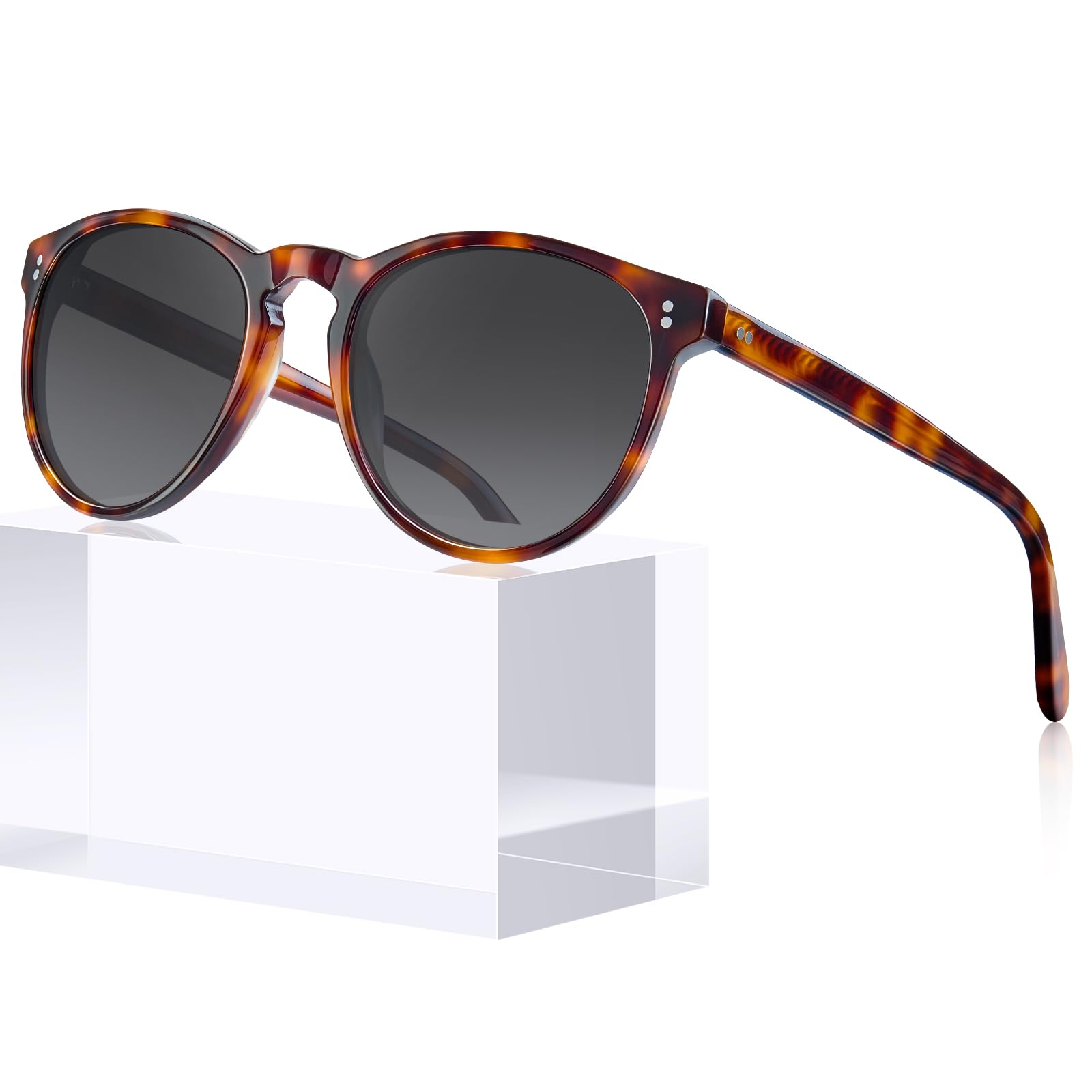 Carfia Lunettes de soleil polarisées à la mode vintage avec motif léopard tortue et protection UV400 avec étui et chiffon de nettoyage CA2307