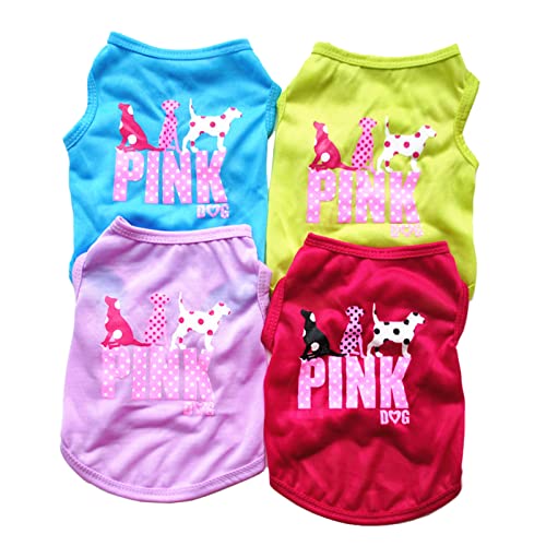 Tengzhi 4Pack Dog Shirt Vest Soft Lightweight Cotton Puppy Tshirt Pink Dog Printed Summer Sleeveless Yorkie Chihuahua Teacup Clothes For Small Dogs Cats Girl Boy #TOP17