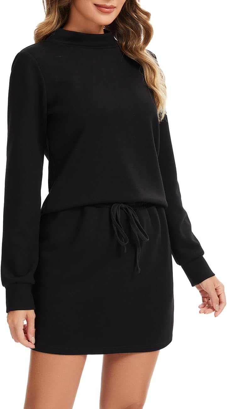 Two Piece Skirt Set for Women Tennis Skirt Mock Neck Long Sleeve Athletic Sport Skort Set
