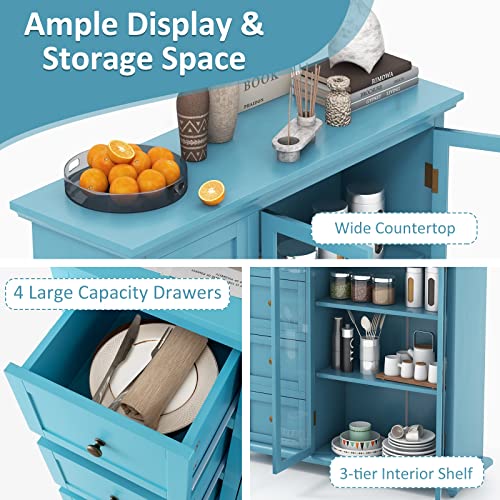 Petsite Sideboard Buffet Storage Cabinet, Modern Credenza Coffee Bar Station Console Table Cupboard For Kitchen Entryway Dining Room, Blue #TOP3